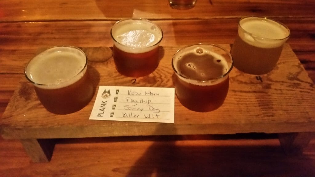image of beer flight at Wheelhouse Brewing in Prince Rupert, BC