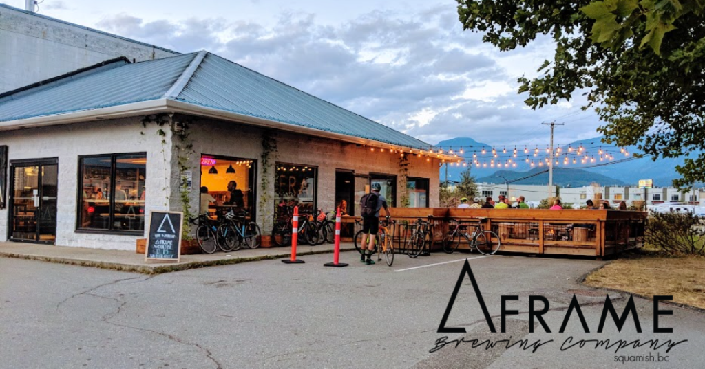 A-Frame Brewing building and patio in Squamish