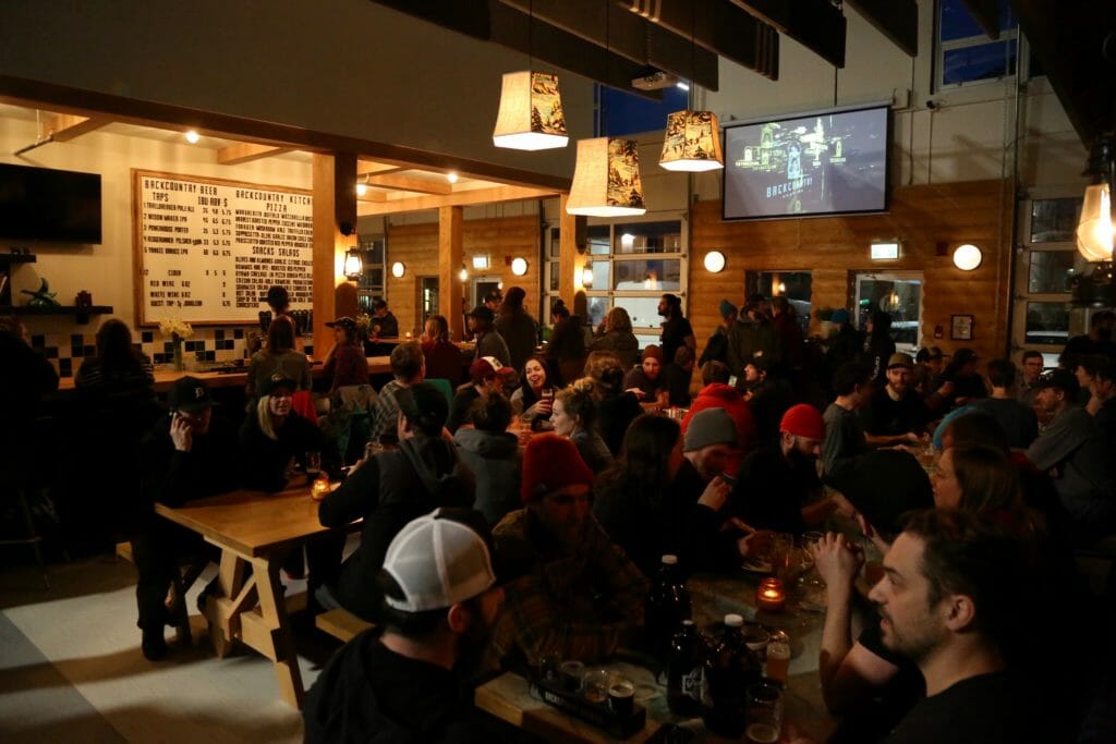 people inside Backcountry Brewing's tasting room in Squamish