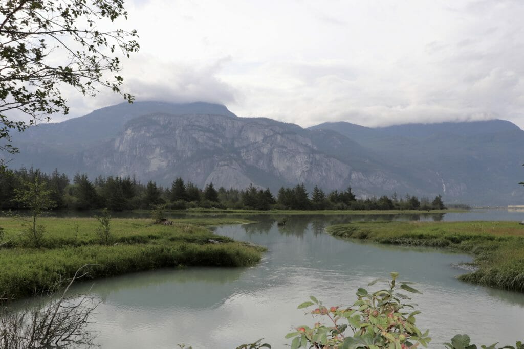 river and mountains at Squamish Estuary