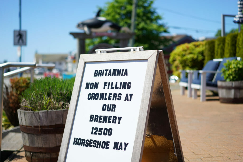 image of sign at Britannia Steveston for growler fills at brewery