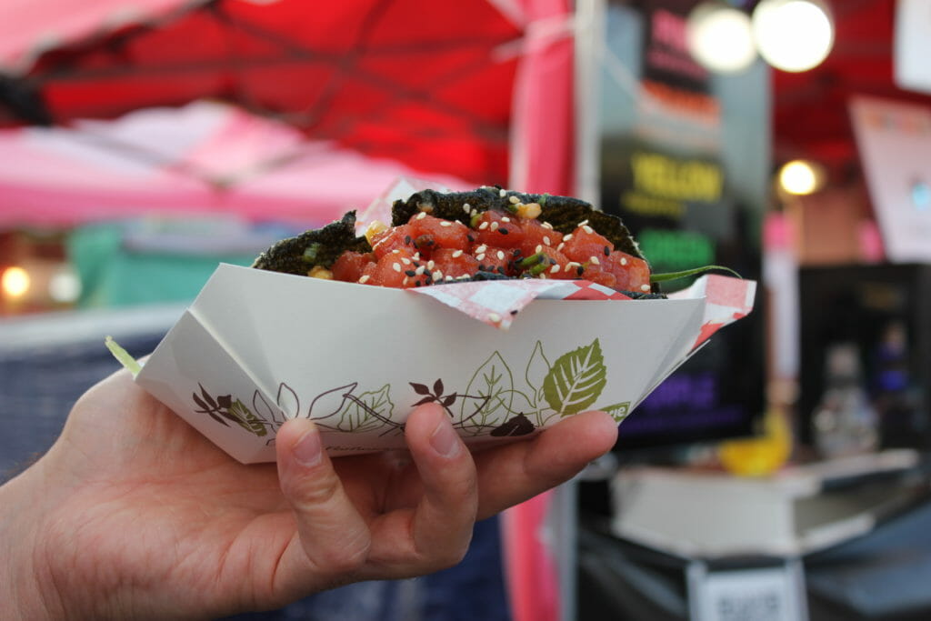 image of spicy tuna nori taco from Nori Express food stall at Richmond Night Market