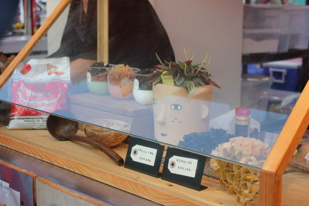 image of delicate Thai dok jok flower cookies at Tuk Tuk food stall