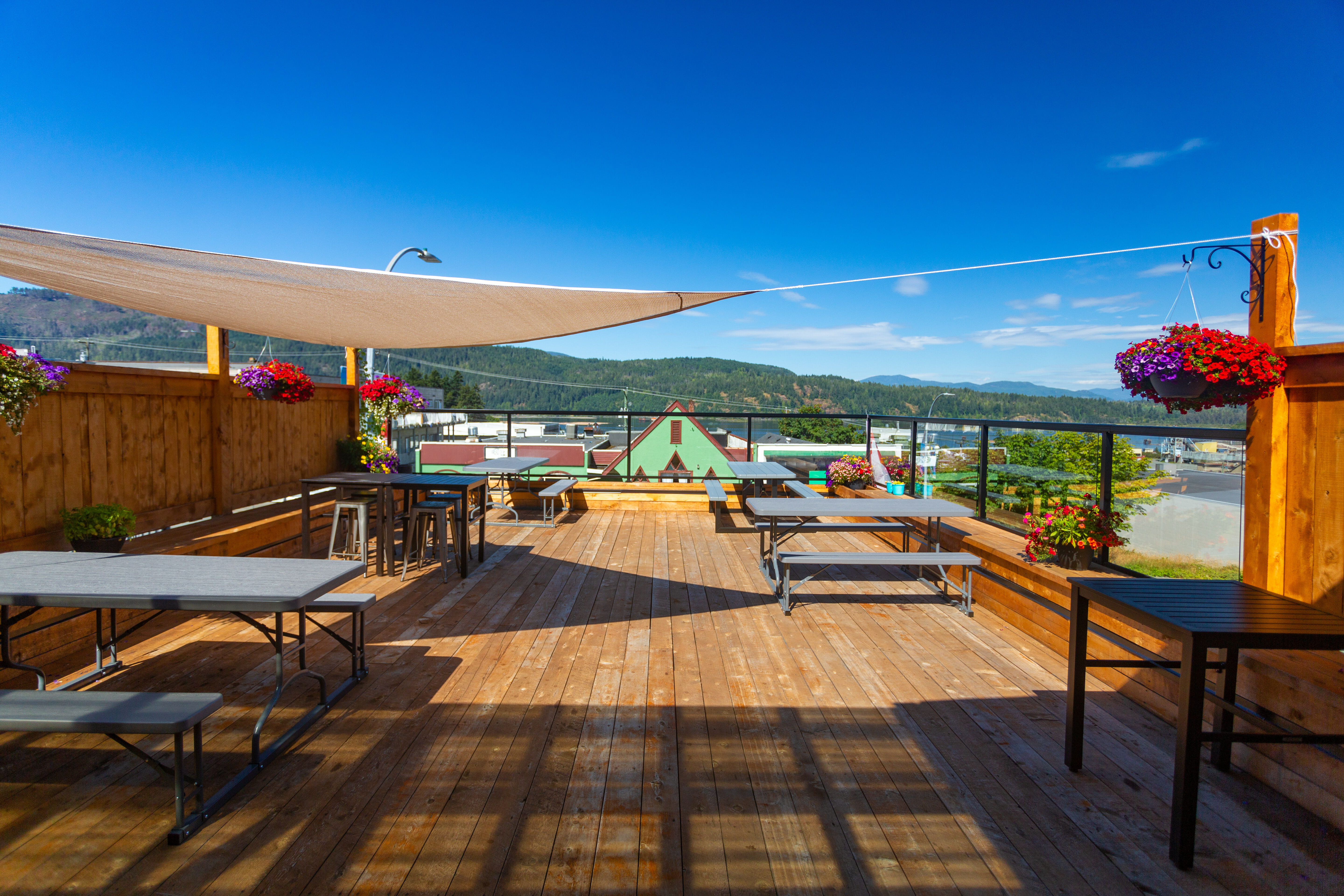 The rooftop patio at Dog Mountain Brewing in Port Alberni