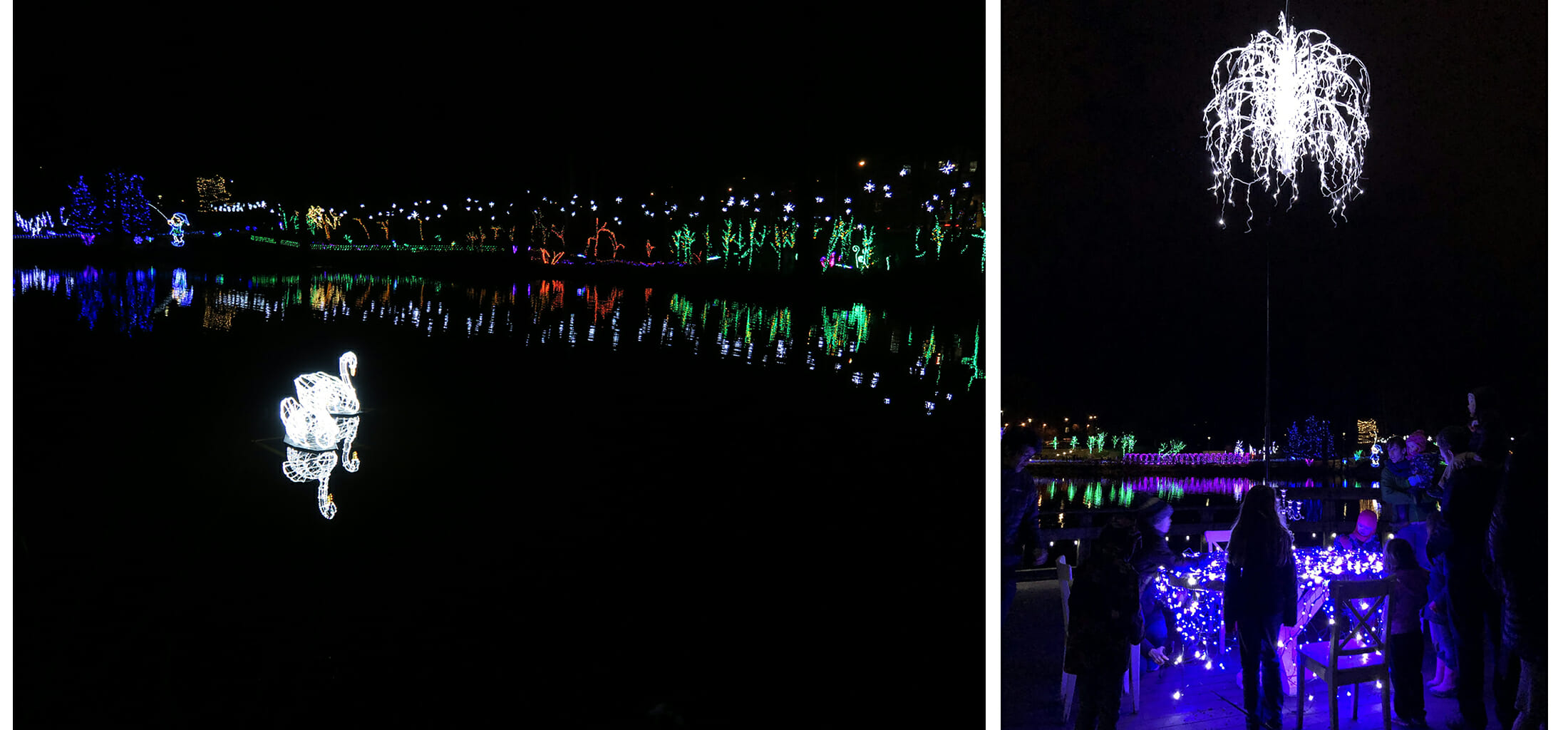 Holiday lights around Lafarge Lake in Coquitlam