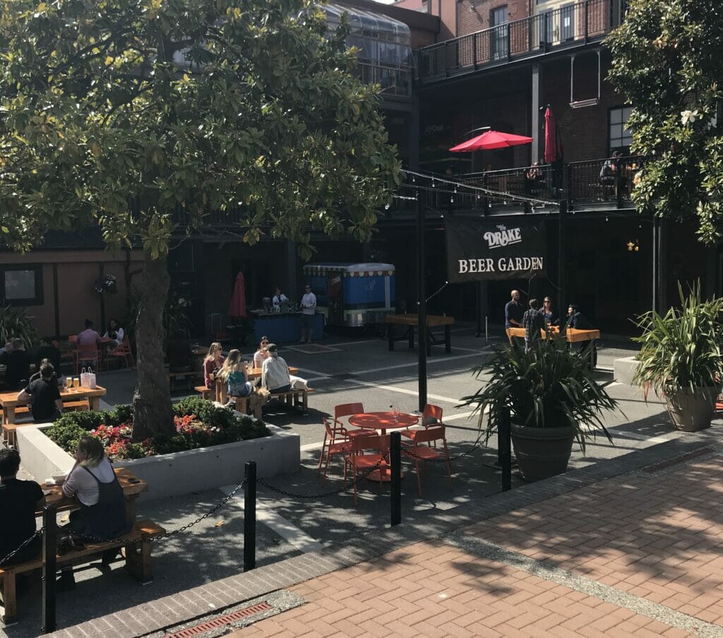 The Drake's Beer Garden in historic Market Square in Victoria BC