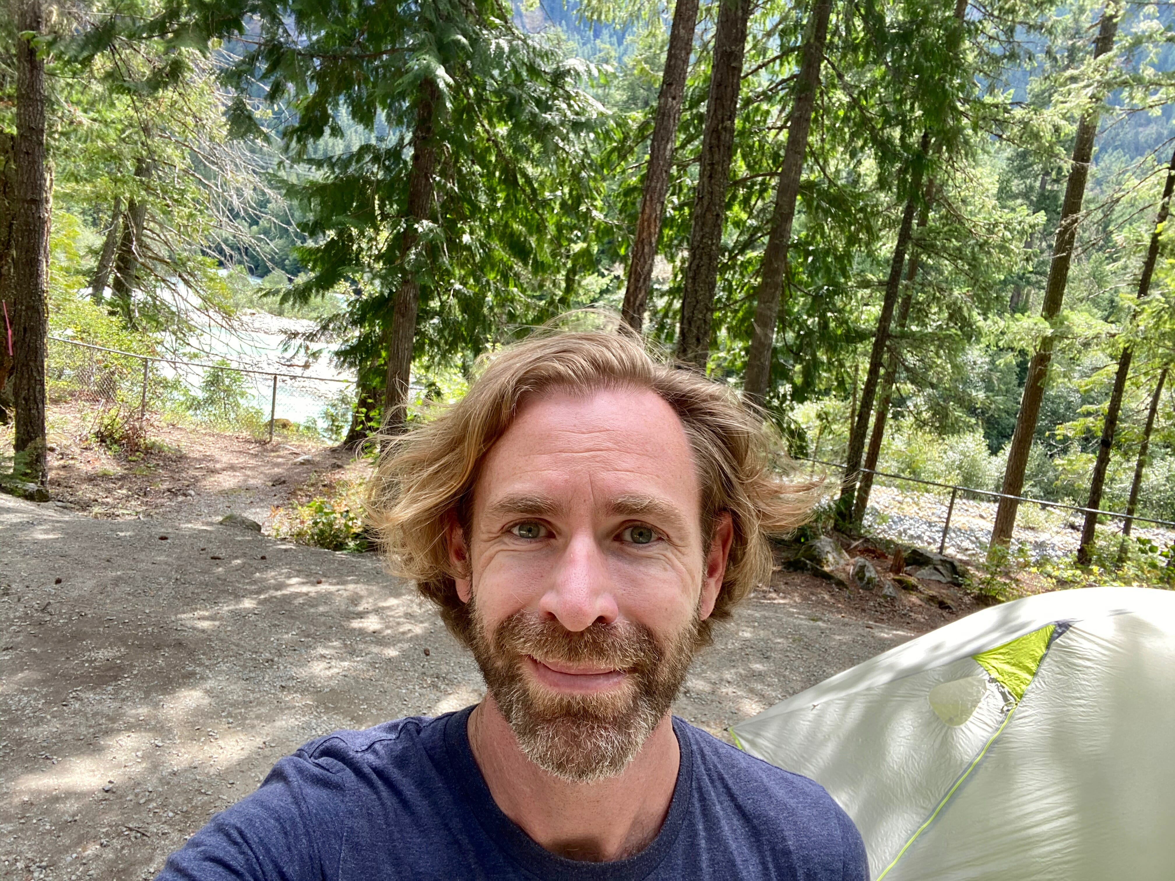 Matt Cavers, author at the BC Ale Trail, checks into his campsite