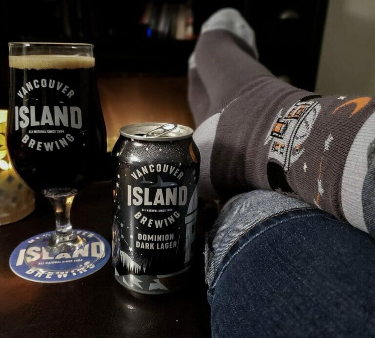 Vancouver Island Brewing dominion dark lager and socks