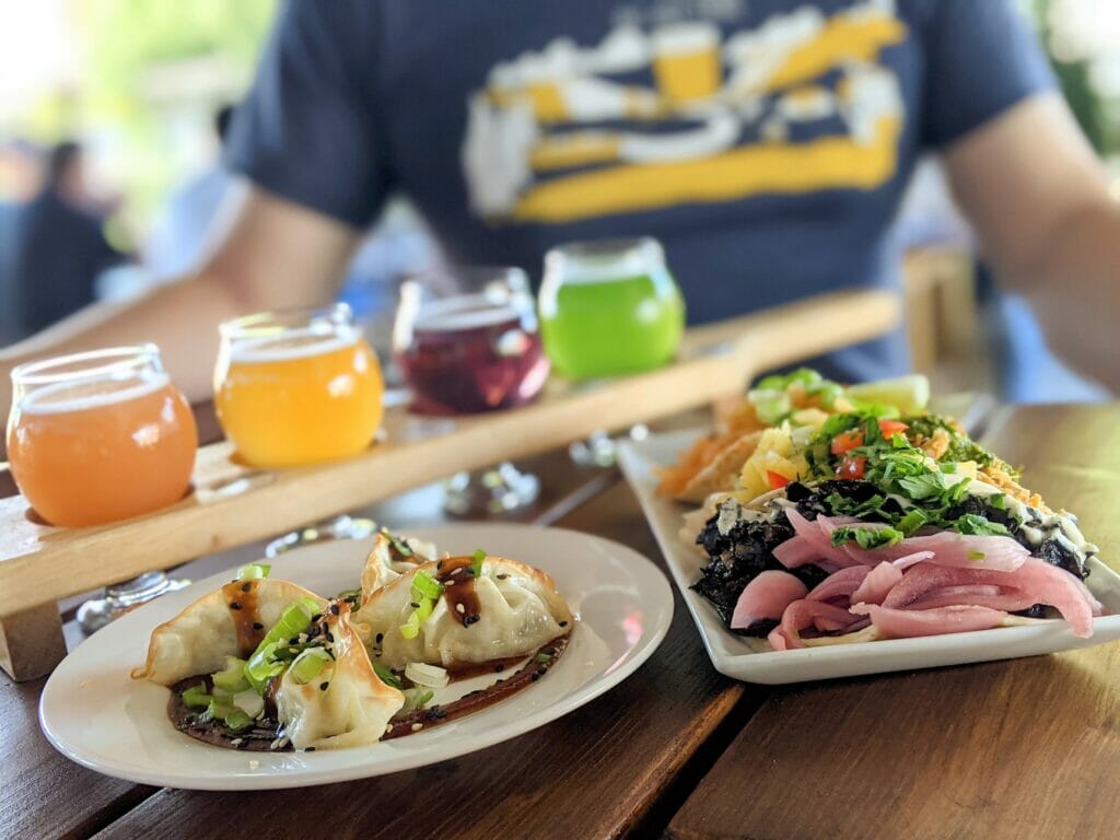 Vancouver's North Shore BC Ale Trail: Gyoza, tacos and Rainbow Flight at Wildeye Brewing (Photo Credit: Joyce Lam)