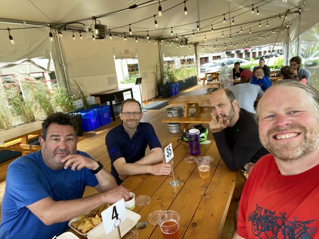 Cyclists at Four Winds Brewing - BC Ale Trail