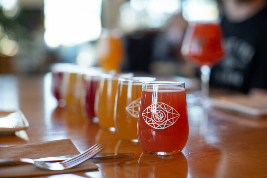 Flights of beer at Bright Eye Brewing, Kamloops