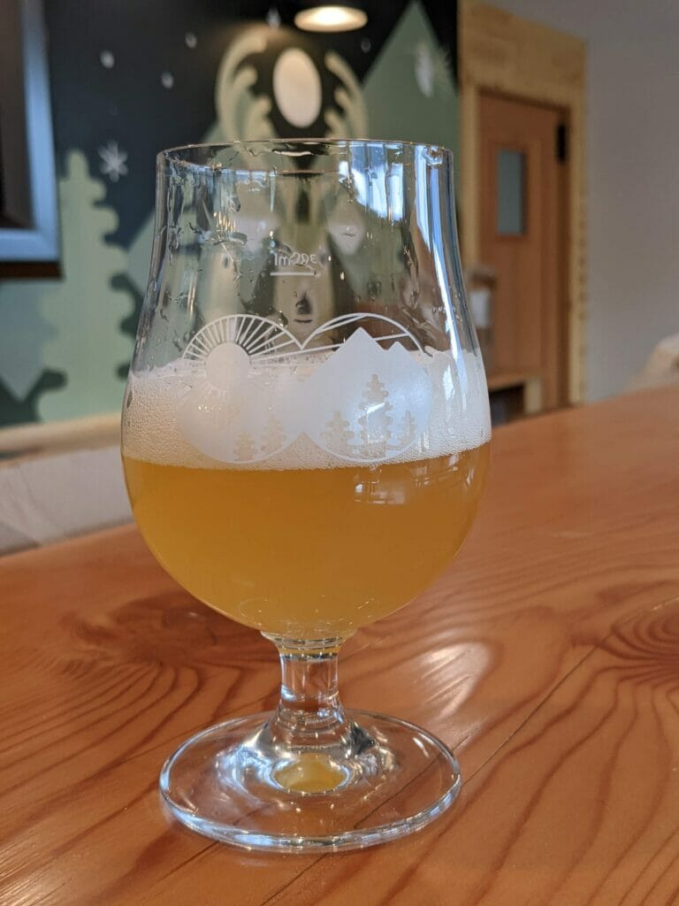 A pint of beer in Lillooet Brewing's custom glassware