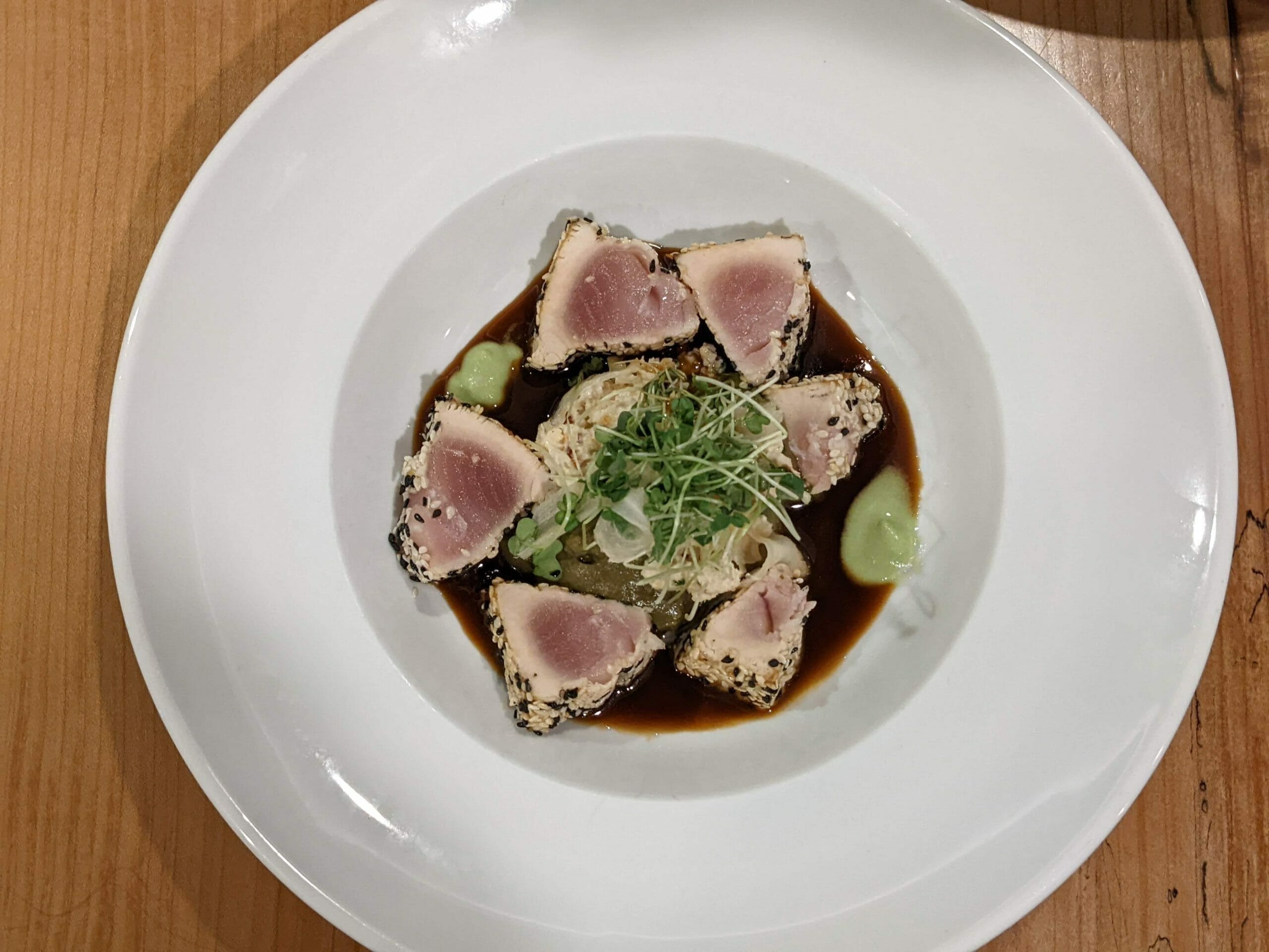 Seared tuna dish from Qualicum Beach Cafe