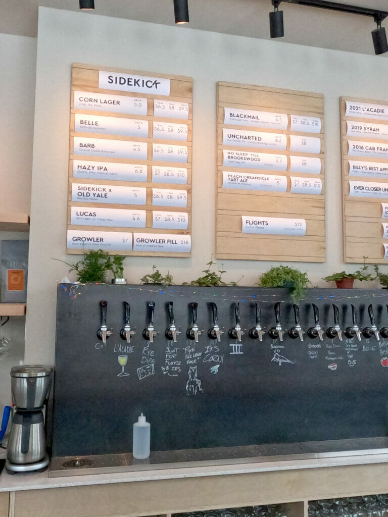 The tap list at Sidekick Brewing, Chilliwack