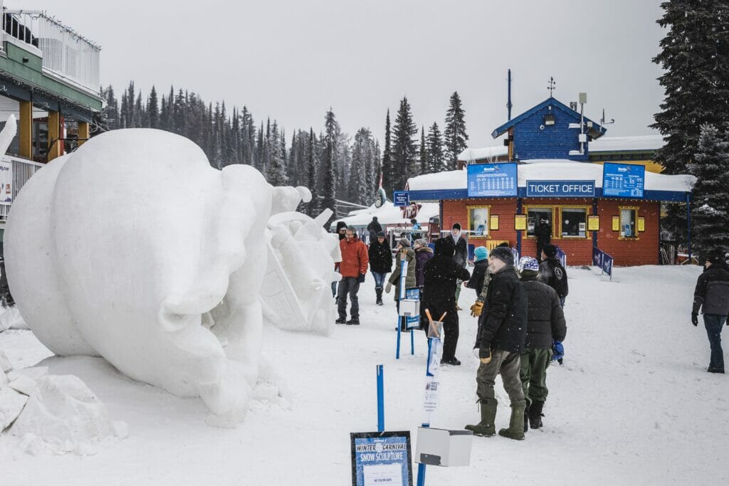 Checking out the snow sculptures at Silverstar Mountain Resort