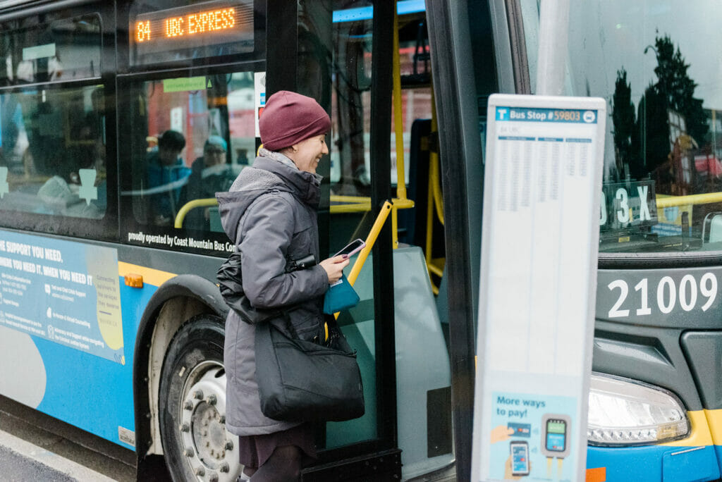 Catching a bus on the Dine the Line route