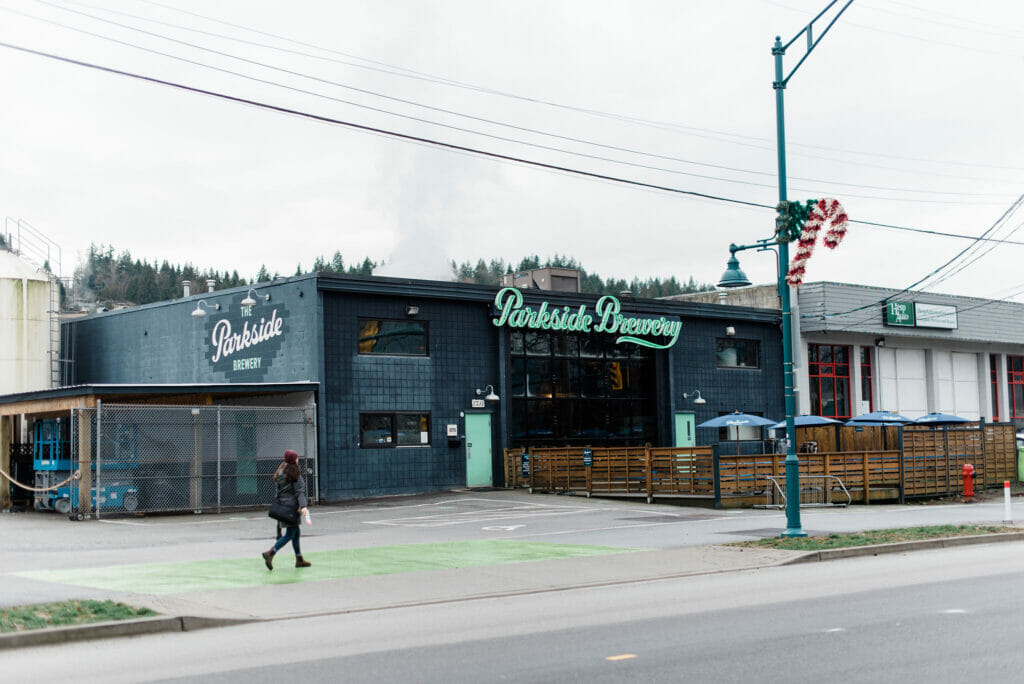 Walking along Brewers Row on the BC Ale Trail in Port Moody