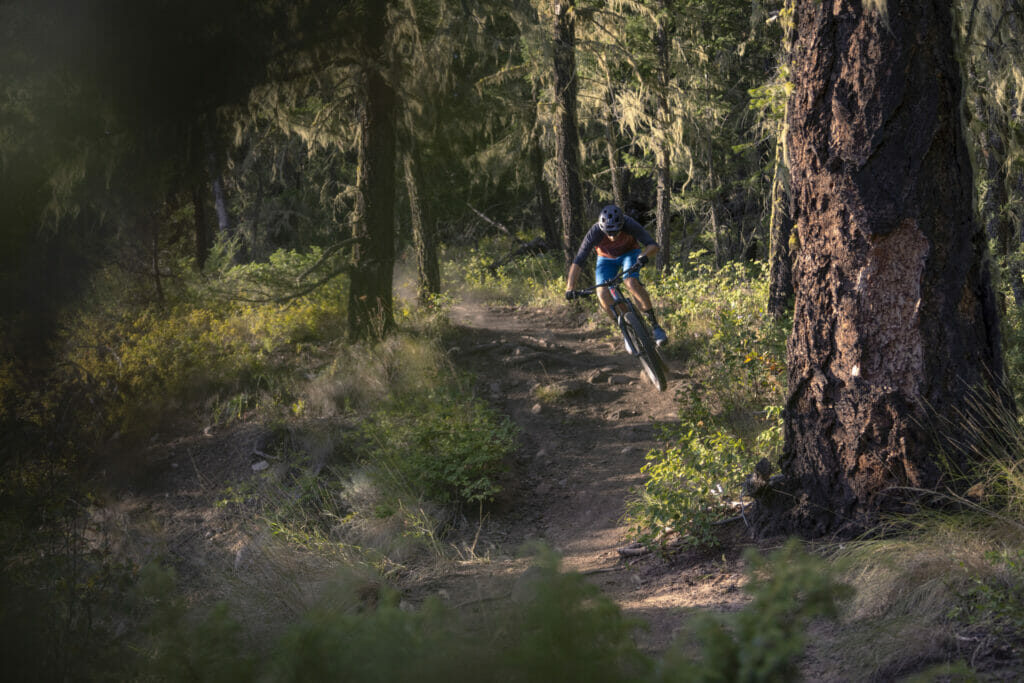 Mike Gamble riding the Jimmy Fox trail in Williams Lake, BC