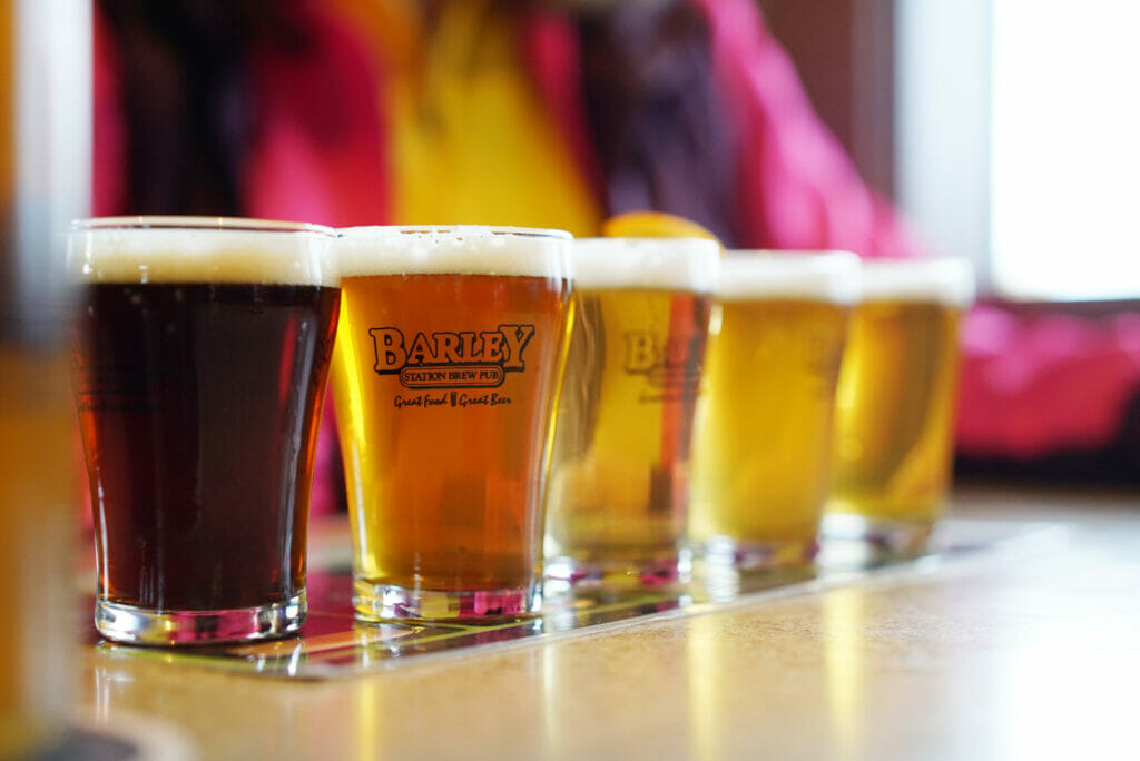 A flight at Barley Station Brew Pub, Salmon Arm, BC