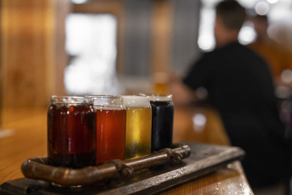 A flight of beer at Iron Road Brewing in Kamloops, BC