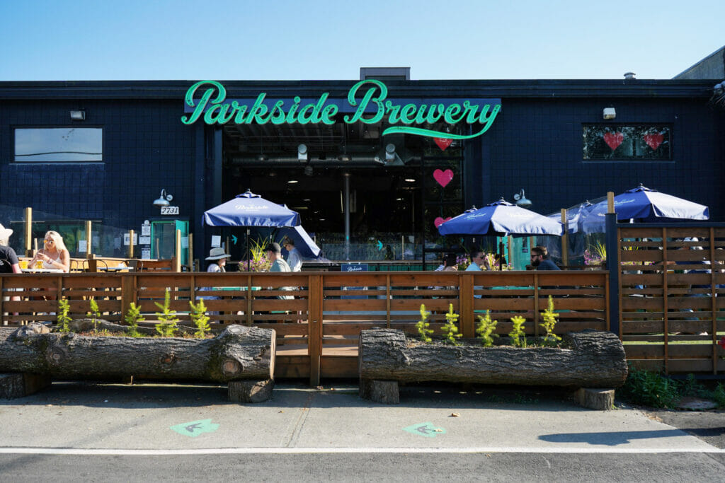 The sunny front patio at Parkside Brewing in Port Moody on Brewer's Row