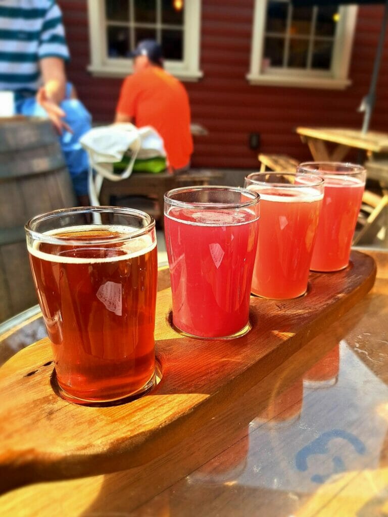 A colourful flight of beer at Barn Owl Brewing in Kelowna, BC