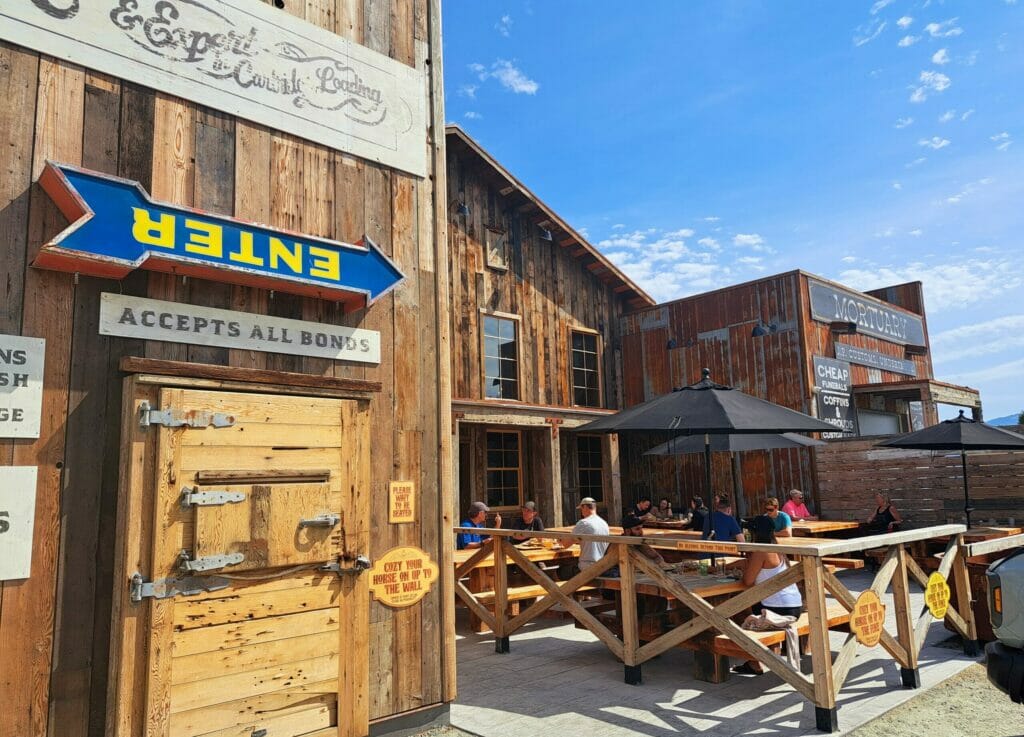 The western-themed exterior of The Hatching Post in West Kelowna, BC