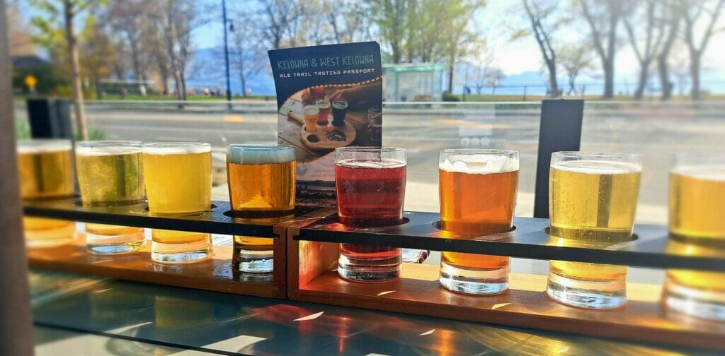 Two flights of beer and a Tasting Passport at Shore Line Brewing in Kelowna, BC