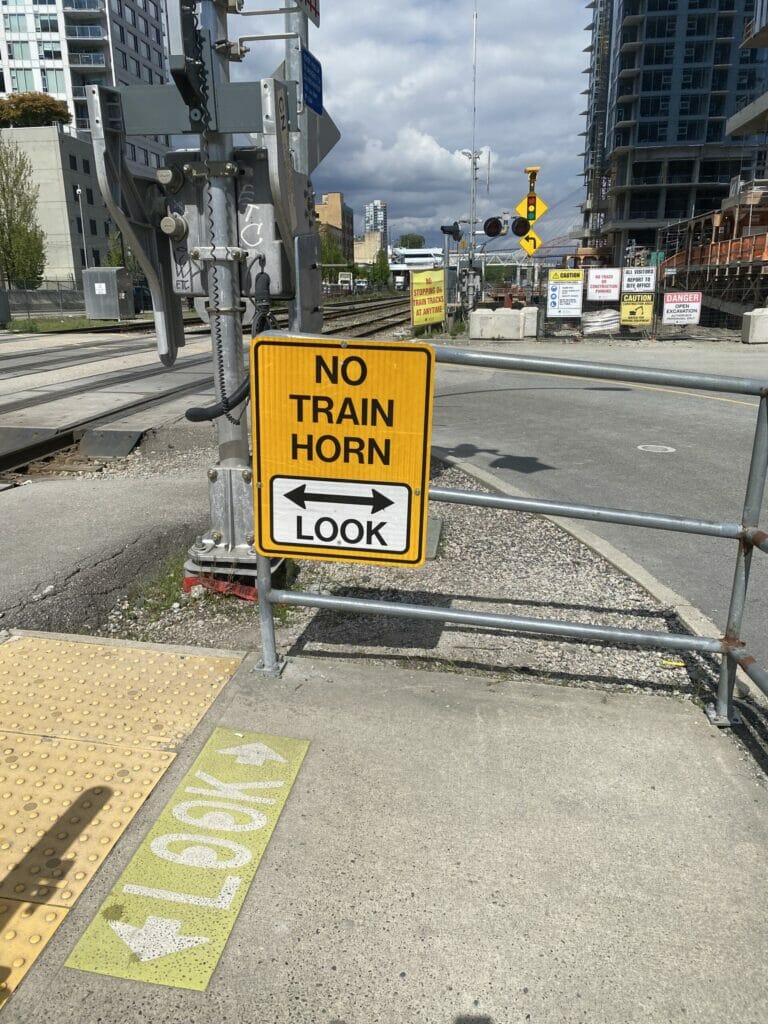 Train crossing and construction in New Westminster