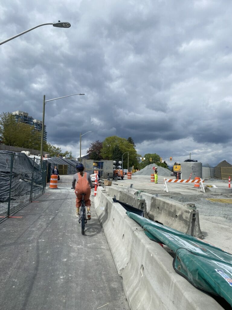 Cycling through a construction zone in New Westminster