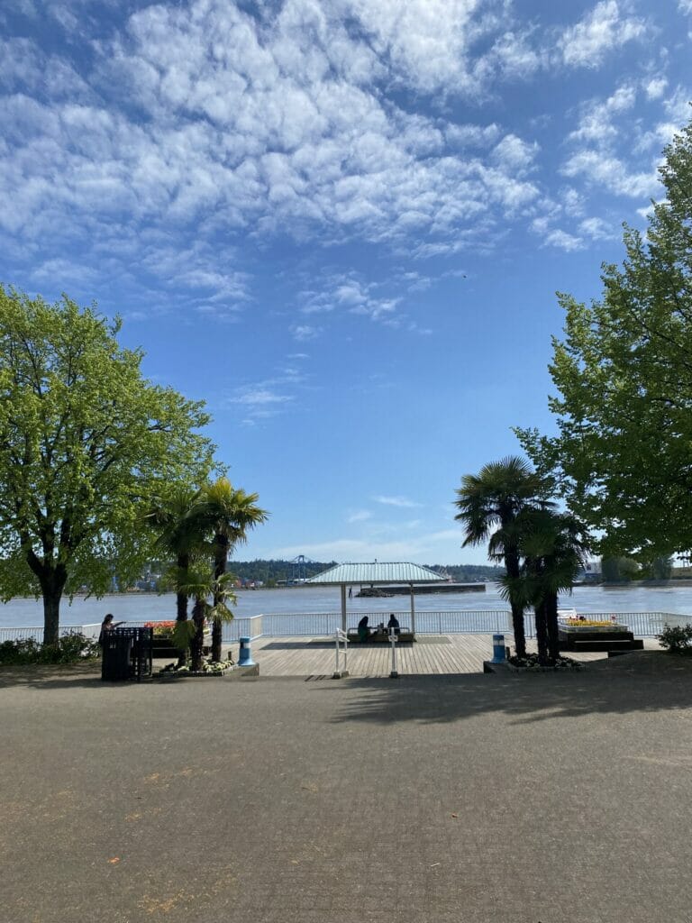 The bike path along the Fraser River waterfront in New Westmister, BC