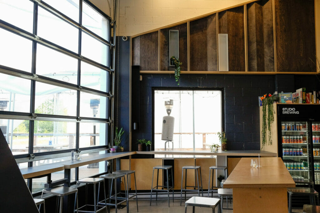 The bright and inviting tasting room at Studio Brewing in Burnaby BC