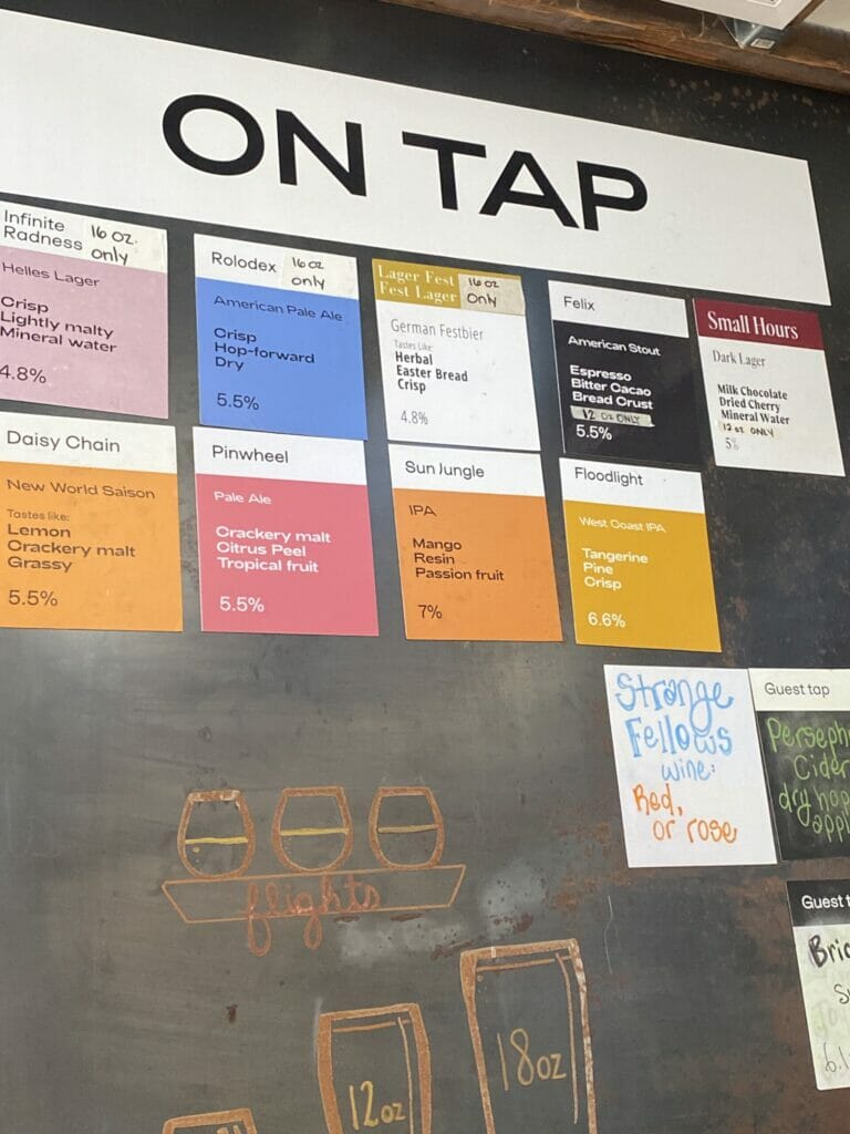 The tap list at Studio Brewing in Burnaby BC