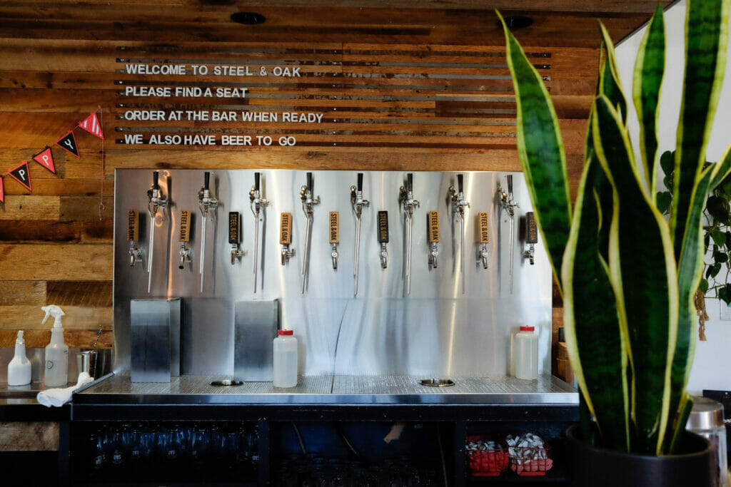 The taps at Steel & Oak Brewing in New Westminster, BC