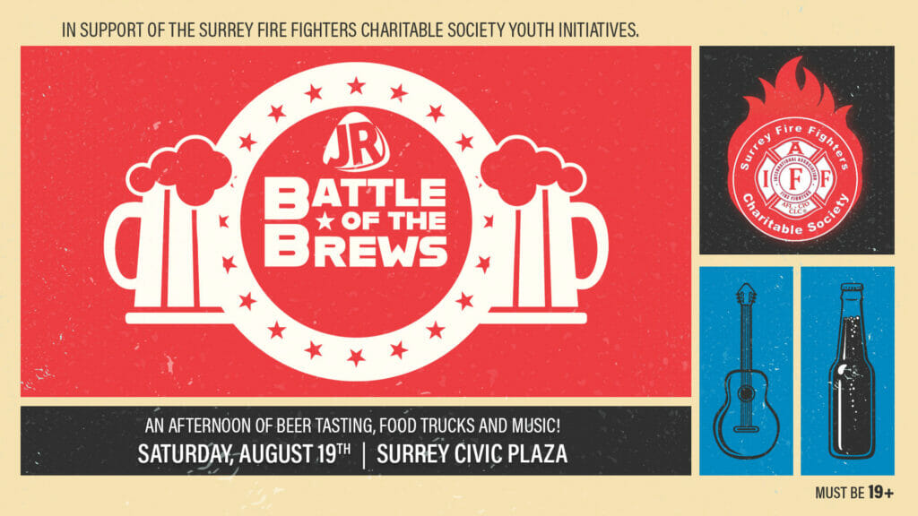 Promotional graphic for the Battle of the Brews in support of the Surrey Fire Fighters Charitable Society