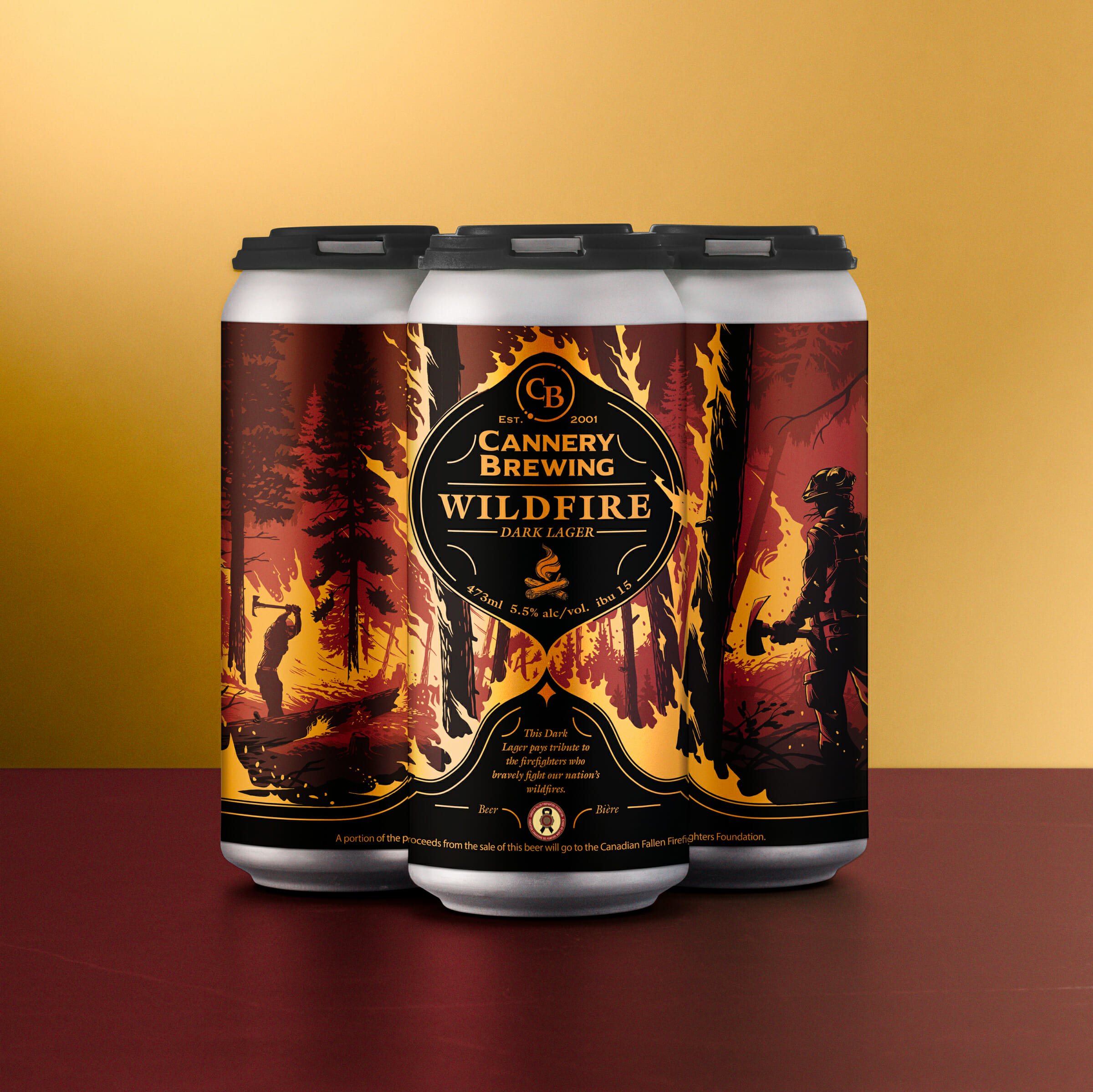 Cans of Cannery Brewing's Wildfire Dark Lager