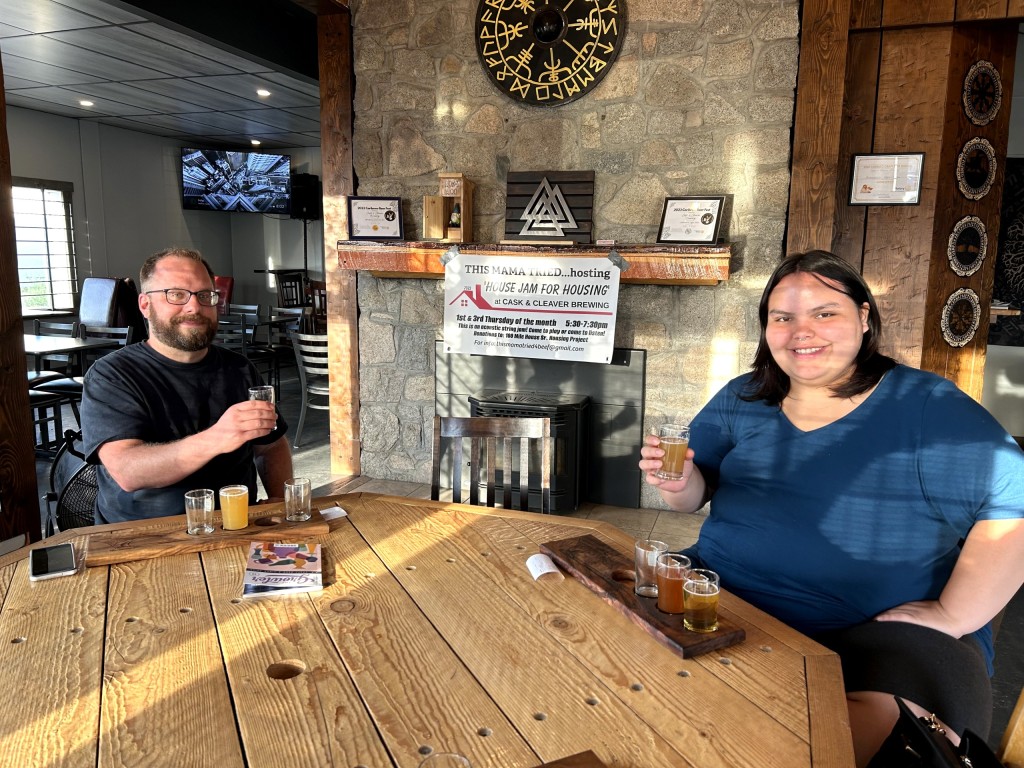 Ted and his niece Mariah enjoying their flights at Cask and Cleaver Brewing in 100 Mile House, BC