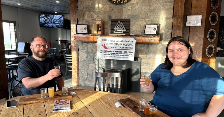 Ted and his niece Mariah enjoying their flights at Cask and Cleaver Brewing in 100 Mile House, BC