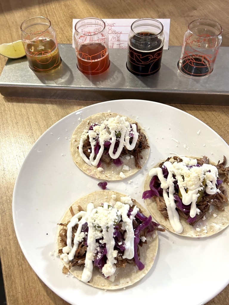 tacos and a flight at Mountainview Brewing in Hope, BC